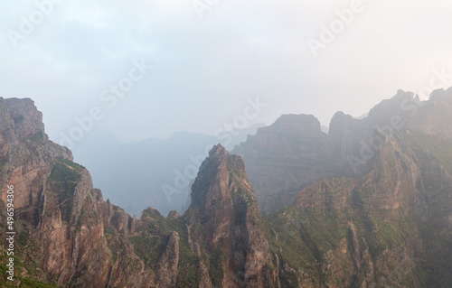 Mountain ridge near peak Areeiro in Madeira