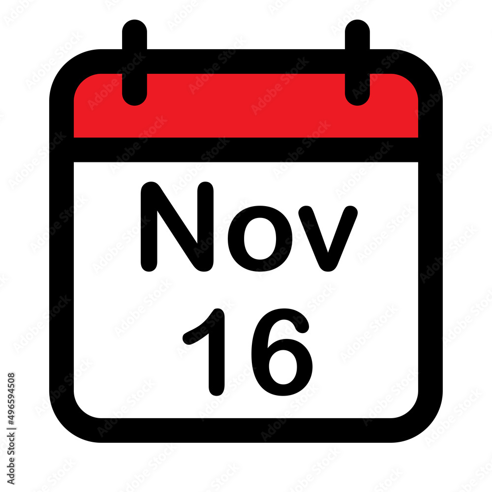 Calendar icon with sixteenth November Calendar icon with sixteenth November