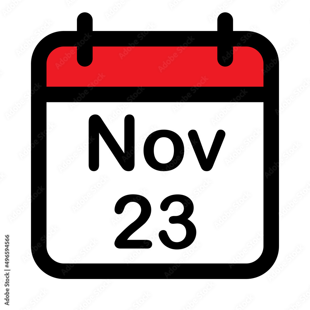 Calendar icon with twenty third November Calendar icon with twenty third November