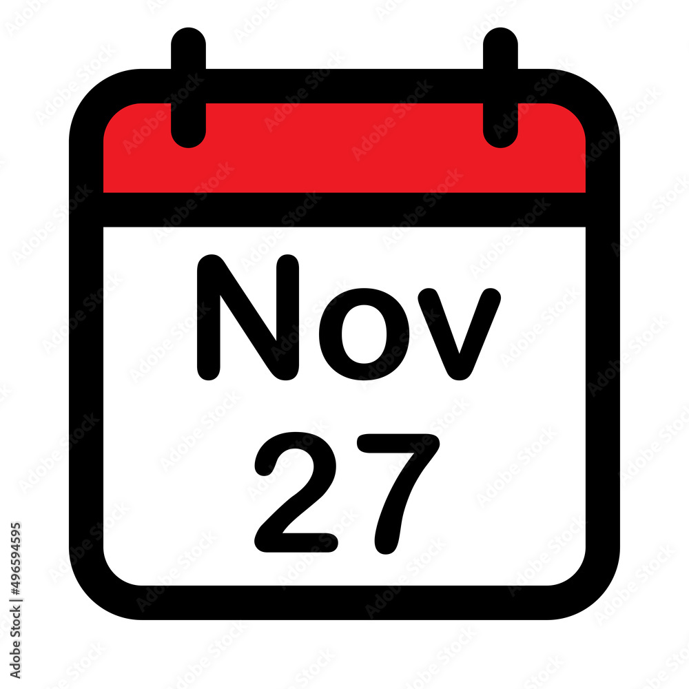 Calendar icon with twenty seventh November Calendar icon with twenty seventh November