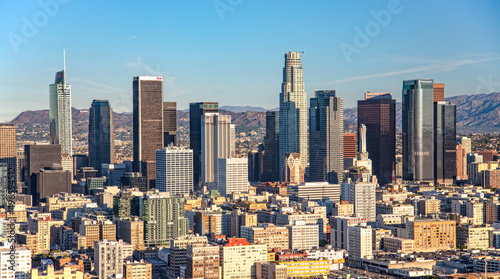 Aerial Los Angeles city skyline Southern California America photo