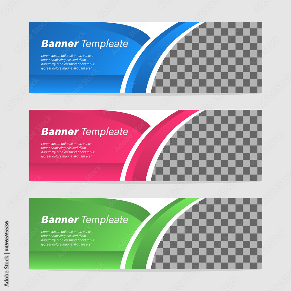 Abstract modern web banner collection, header cover design template, three color gradient
