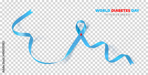 World Diabetes Day. 14th November. Ribbon with blood drop symbol of diabetes day