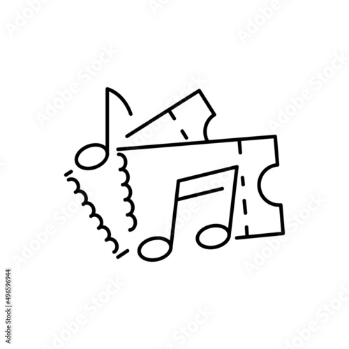 Music concert ticket line icon, Music festival concept, Invitation card sign on white background, concert invitation with clef icon in outline style for mobile, web design. Vector graphics