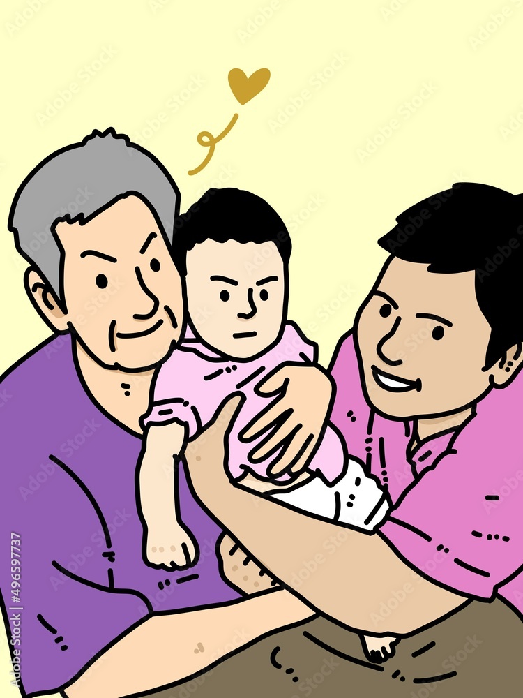 cute family cartoon on yellow background cute family cartoon on yellow background