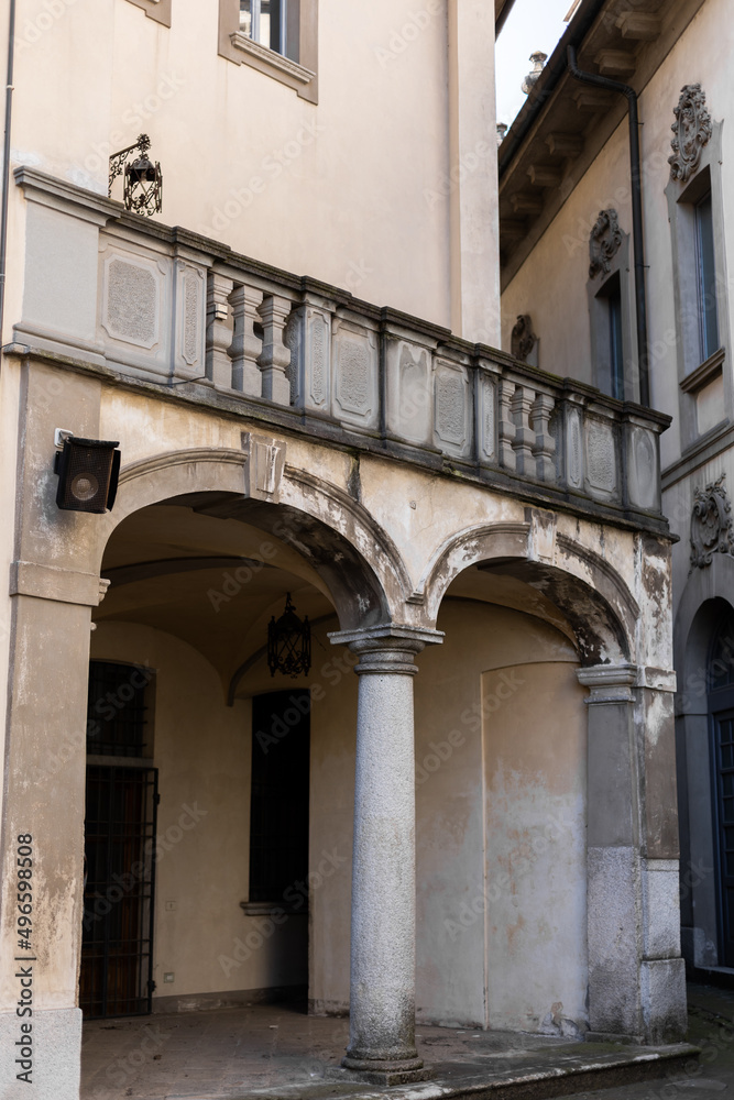 arch with columns in an old historical building of European architecture