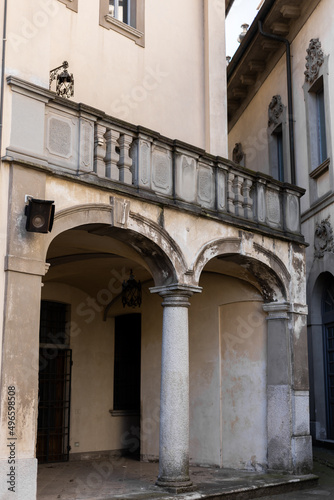 arch with columns in an old historical building of European architecture © dyachenkopro