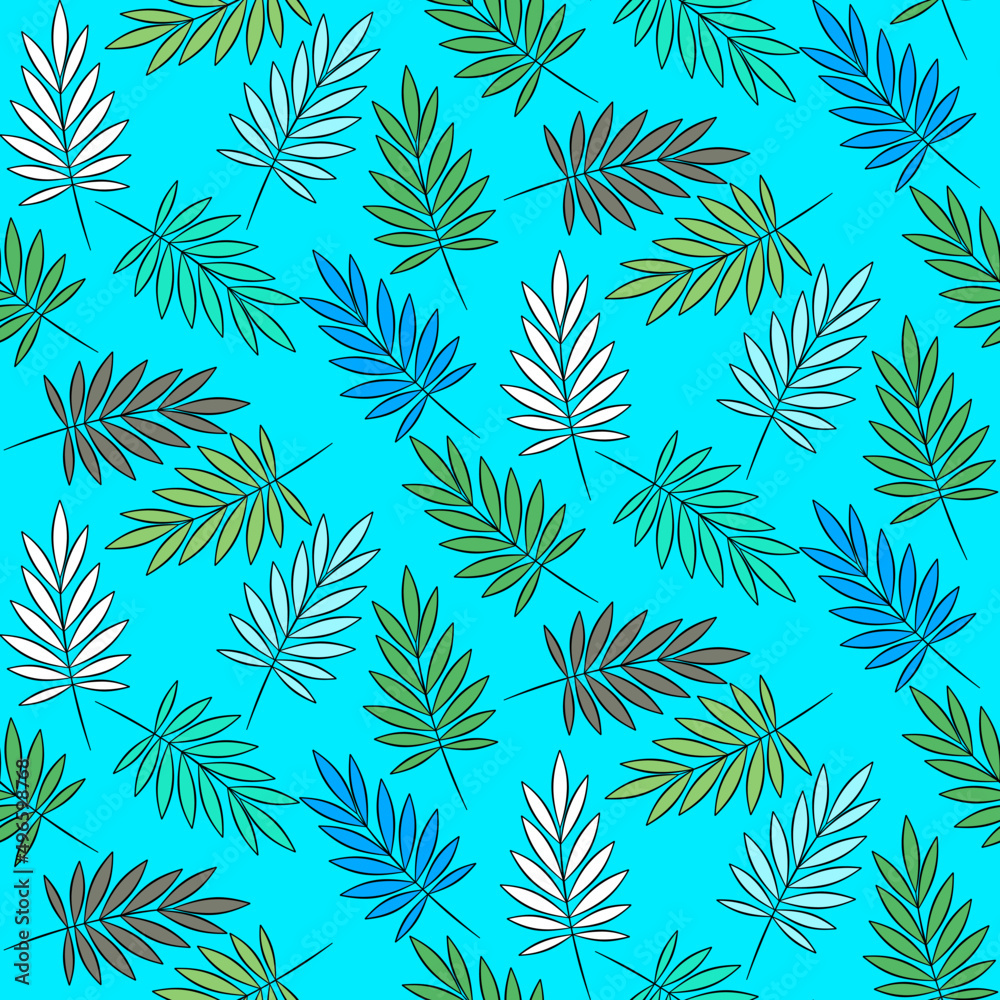 Vector seamless half-drop pattern, with leaves 