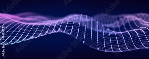 Dynamic wave of lines. Abstract futuristic background. Big data visualization. 3D rendering.