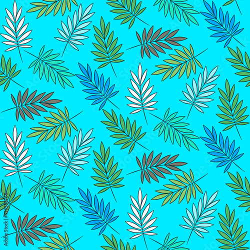Vector seamless half-drop pattern  with leaves 