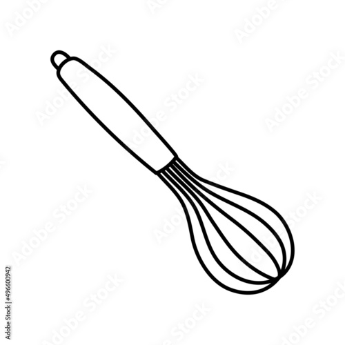 Whisk. Kitchenware sketch. Doodle line vector kitchen utensil and tool. Cutlery