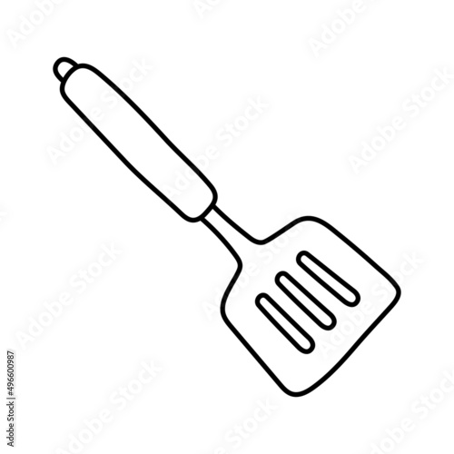 Spatula. Kitchenware sketch. Doodle line vector kitchen utensil and tool. Cutlery