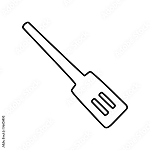 Wooden spatula. Kitchenware sketch. Doodle line vector kitchen utensil and tool. Cutlery