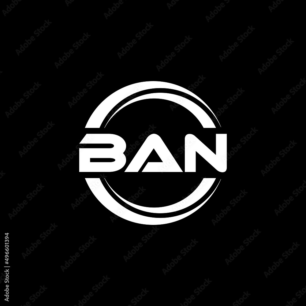 BAN letter logo design with black background in illustrator, vector logo modern alphabet font overlap style. calligraphy designs for logo, Poster, Invitation, etc.