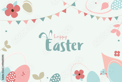 Happy Easter banner. Trendy Easter design with typography. Modern minimalist style. Greeting card, flyer, banner. Colorful postcard. flat cartoon illustration