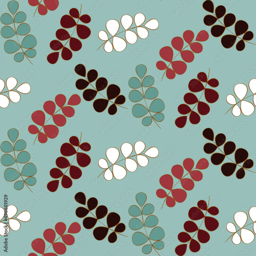 Fototapeta premium Vector seamless half-drop pattern, with leaves 