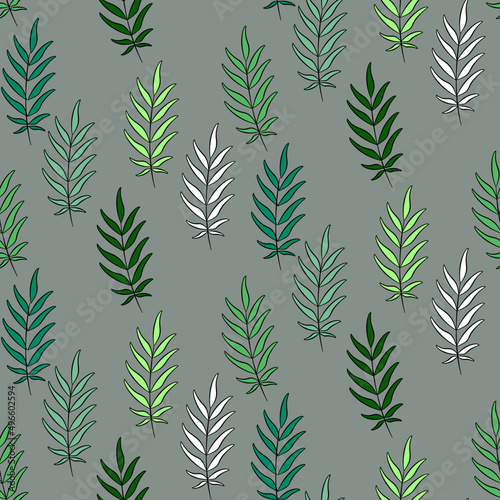 Vector seamless half-drop pattern, with leaves