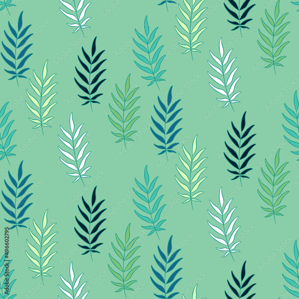 Vector seamless half-drop pattern, with leaves Vector seamless half-drop pattern, with leaves
