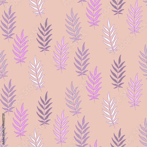 Vector seamless half-drop pattern  with leaves