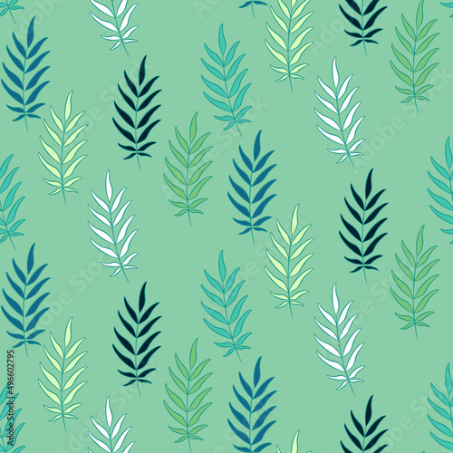 Vector seamless half-drop pattern, with leaves