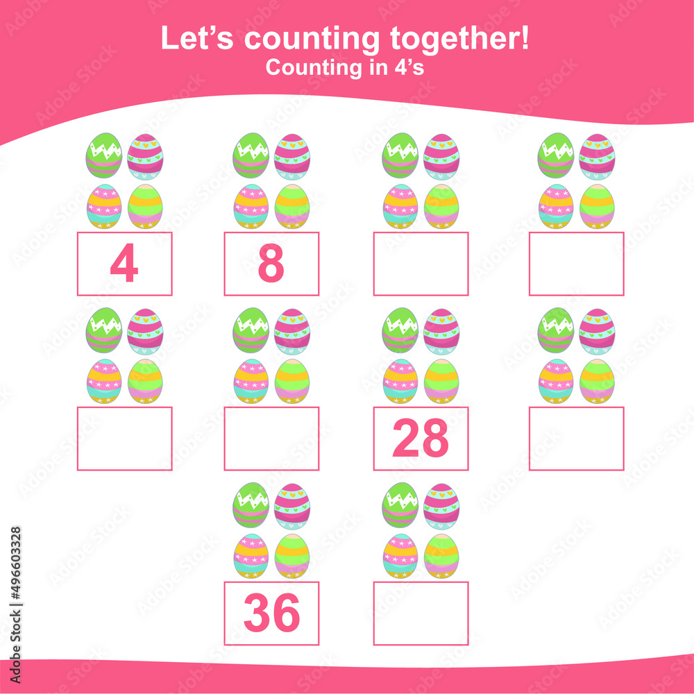 Counting the easter eggs for Preschool Children. Counting multiples of three. Educational printable math worksheet. Additional worksheet for kids. Vector illustration. Counting the easter eggs for Preschool Children. Counting multiples of three. Educational printable math worksheet. Additional worksheet for kids. Vector illustration.