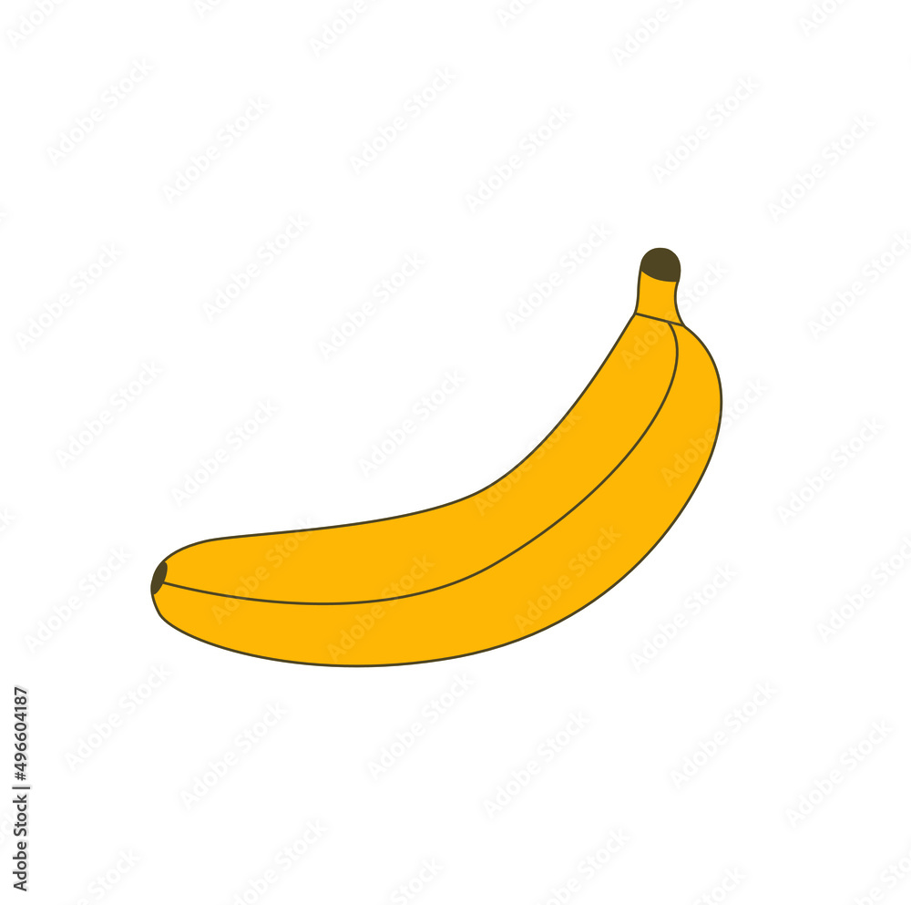 Vector cut of banana isolated on white background. Tropical fruits, banana snack or vegetarian nutrition. Vegan food vector icons in a trendy cartoon style. Healthy food concept.