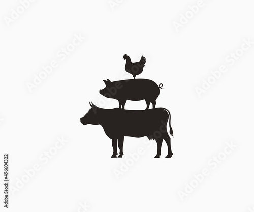 Cow Pig Chicken stencil Icon Vector. Farm animals stencil. Stacked cow pig chicken stencil.
