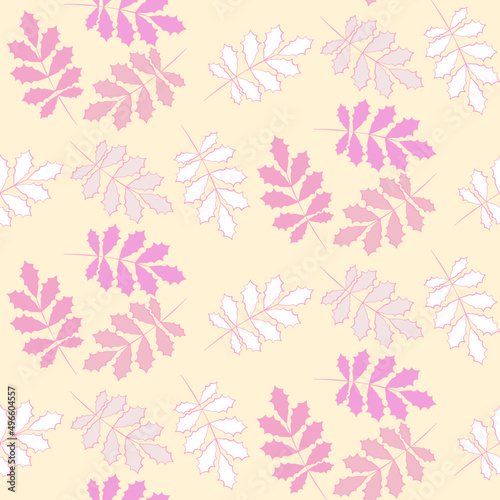 Vector seamless half-drop pattern  with leaves