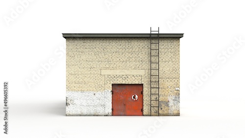 Tablou canvas Old brick shack render on a white background. 3D rendering