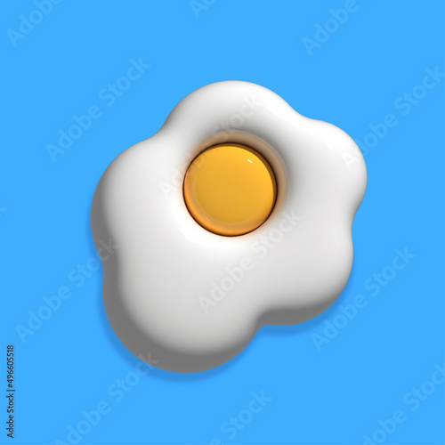 Fried egg isolated on blue background. 3d render illustration.