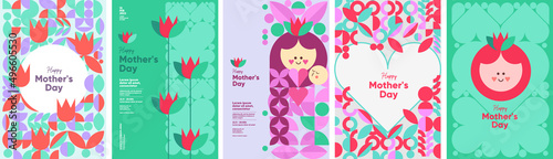 Mom's day. Women's Day. Vector flat illustration. Abstract backgrounds, patterns about mothers day. Hearts, abstract geometric shapes. Perfect for poster, label, banner, invitation.