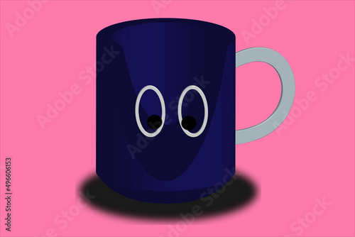 a blue colored coffee cup isolated on pink background.Big cup of hot coffee.