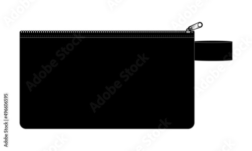 Blank Black Document Bag With Zipper Template on White Background, Vector File.