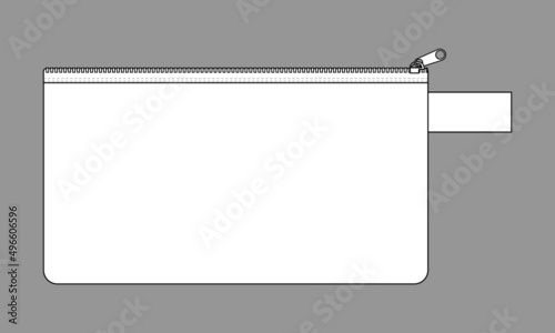 Blank White Cosmetic Bag with Zipper Template on Gray Background, Vector File.