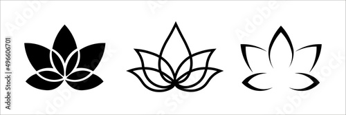 Set of lotus different formy on white background. Vector illustration of lotus for logo, tattoo, decoration in flat style.