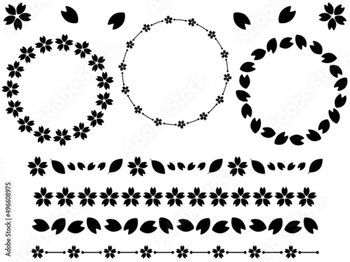 桜の飾り罫セット　ブラック