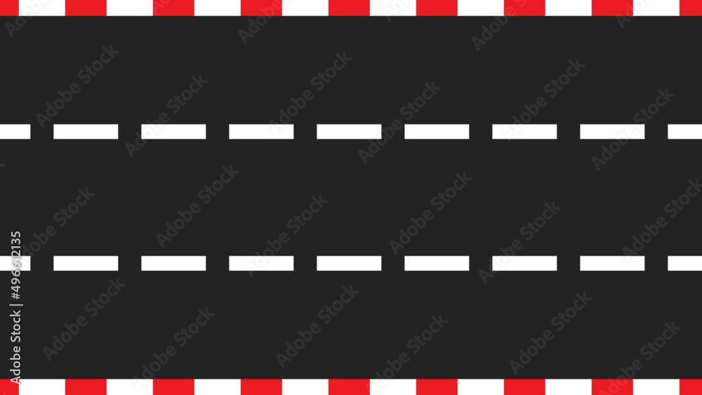 Start to Finish Race Track from Top View, Three Lane Moving Road Animation, 2D Horizontal Race Road Animation for Games, Music, Videos, Race Road Animation