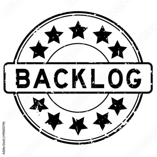 Grunge black backlog word with star icon round rubber seal stamp on white background