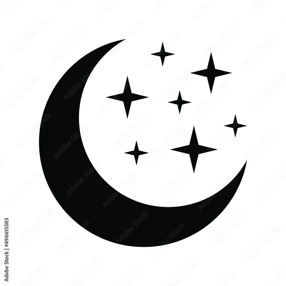 Moon with stars icon on white background. Night icon. Crescent moon icon. Minimalist style. Moon with stars icon on white background. Night icon. Crescent moon icon. Minimalist style.