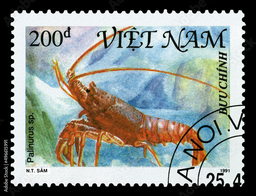 Postage stamp. Lobster Palinurus .