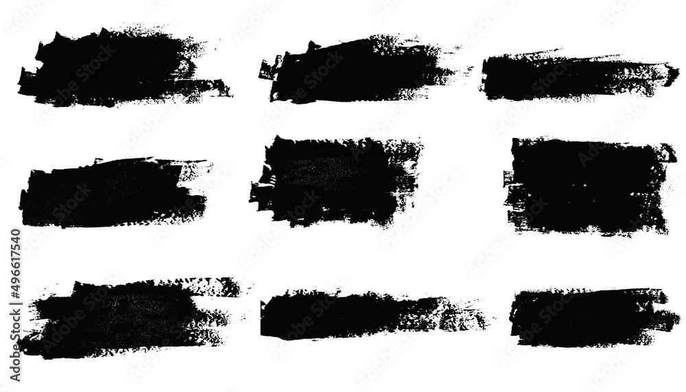 set of black strokes of paint isolated on white background