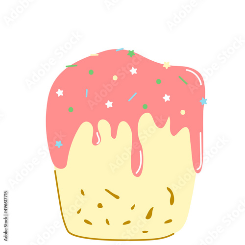 One delicious Easter cake with icing. Happy Easter. Vector illustration in hand-drawn style on a white background for postcard, decor, holiday