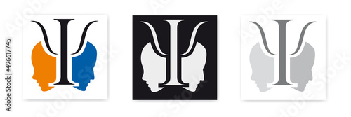 Psychologist symbol between two human heads. Vector pattern