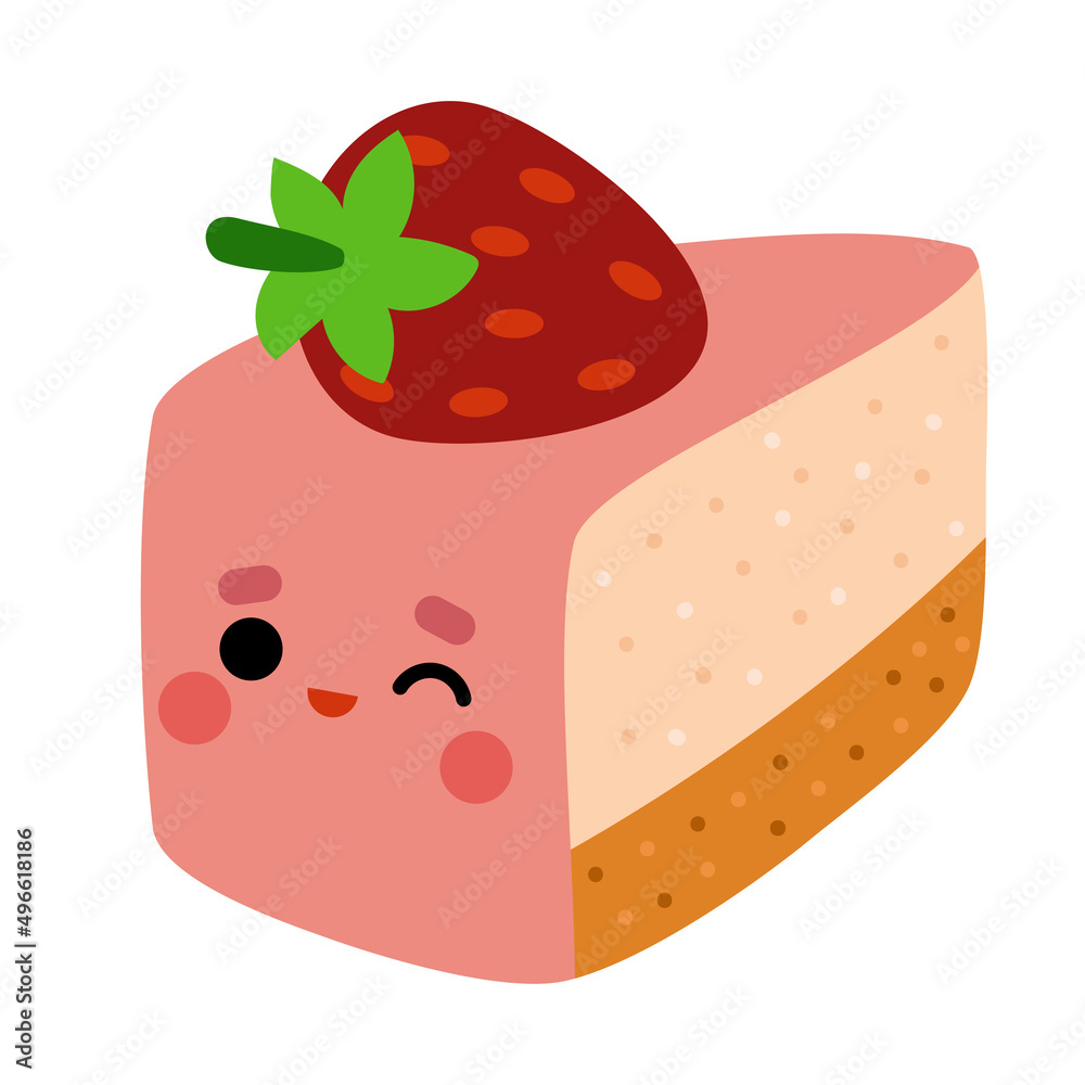 Cartoon vector illustration, cute sweet character, Cartoon strawberry cake  Stock Vector | Adobe Stock