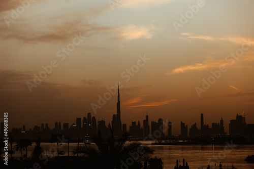Dubai Skyline on Sunset from Creek Harbor 