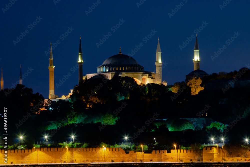 Hagia Sophia or Ayasofya at night. Ramadan or islamic background photo