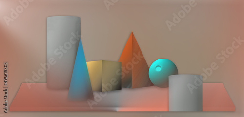 An abstract 3D multicolored geometric pastel. 