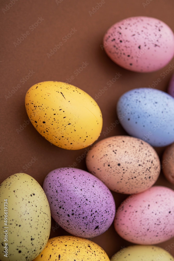 Colored easter eggs on a brown background Colored easter eggs on a brown background