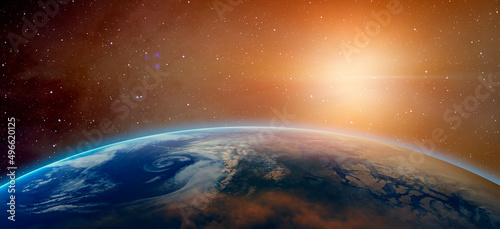 Fototapeta Naklejka Na Ścianę i Meble -  Planet Earth with a spectacular sunset 