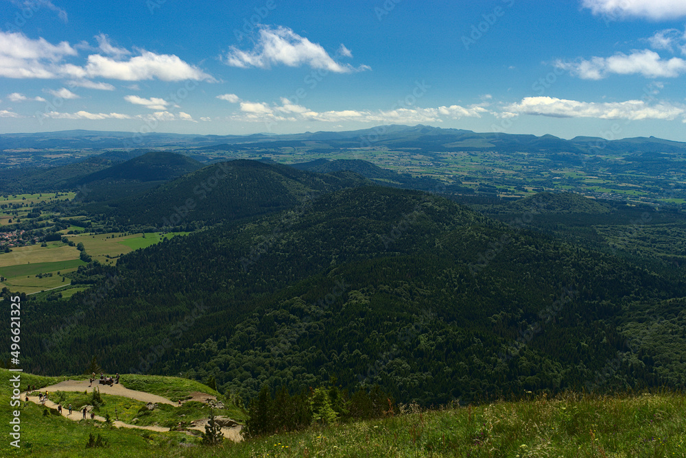 View of the Puys chain in Auvergne, panoramic of the Domes. Puy de Dome